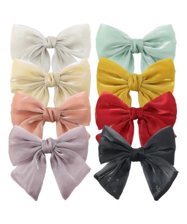 Big Bow Hair Clips Pleated Shiny Large Bow Metal Crocodile Hair Clips Handmade 8pcs