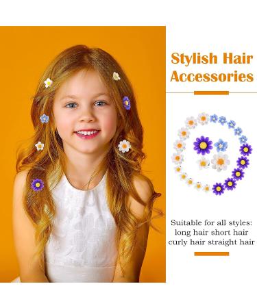 24 Flower Hair Clips for Women - Wedding Bridal Accessories in White, Yellow, Dark Purple, Light Blue - Elegant Barrettes for Bridesmaid, Party Wear - Buy Online on SooperMarket.com