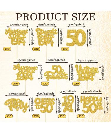 FoldTier 100 Pcs Happy 50th Birthday Cupcake Toppers Glitter Fifty 1974 Cupcake Picks Cheers to 50 Years Fabulous Cake Decorations for 50th Birthday Wedding Anniversary Party Supplies(Gold) - Buy Online on SooperMarket.com