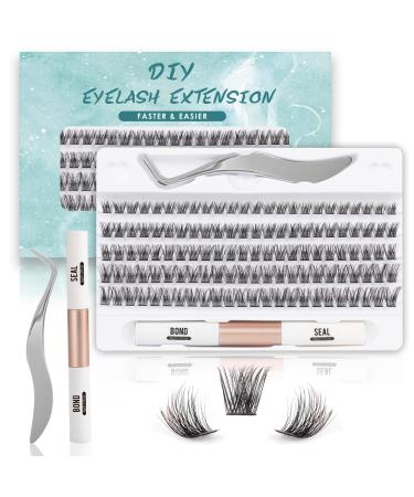 SISILILY Lash Extension Kit-Individual Lashes with Bond and Seal-120 Lash Clusters DIY False Eyelashes Natural Cluster Lashes with Eyelash Glue and Lash Tweezers C D Curl 10/12/14/15/16mm(DM17-mix) 120 clusters - DM17