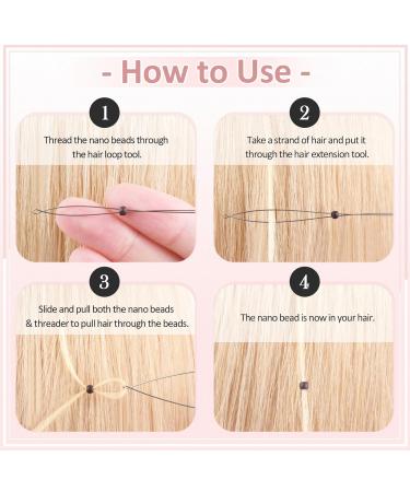 Vlasy Nano Beads Silicone Lined 3.0mm - 200PCS with Hair Extension Loop Needle Threaders - Dark Brown Set for Hair Extensions - Buy Online on SooperMarket.com