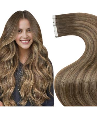 LAAVOO TAPE Extensions Real Hair Balayage Brown Real Hair Extensions Tape In 40 cm hair extension Real hair Tapes light brown ombre ashblond extension real hair tapes #8/16/8 50g/20PCs 40cm-20PCs 1.5 #8/16/8