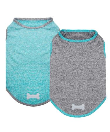 KYEESE 2 Pack Sun Protection Dog Shirts Quick Dry Soft Stretchy Dog T-Shirts with Reflective Label Tank Top Sleeveless Vest Dog Clothes for Small Medium Dogs Large Grey+Blue 18" Chest 1# 2Pack (Grey+Blue)