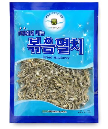 ROM AMERICA Korean Medium Whole Dried Anchovies Anchovy for Broth Dashida Soup Stock and Asian Cooking,  12 oz (Pack of 1)