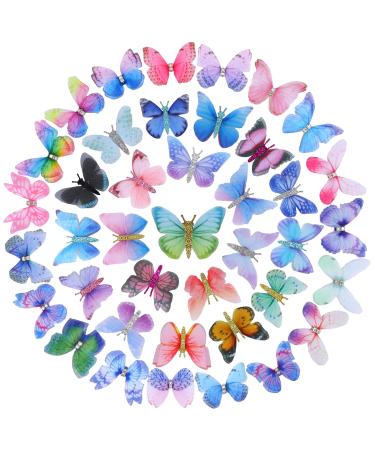 80 Pieces Organza Butterfly Crafts Colorful 2 Layers Butterflies Rhinestone Glitter Butterfly Embellishments 2 Styles 3D Butterfly Organza Ornaments for DIY Crafts Wall Decorations Wedding Appliques Rhinestone Glitter St...