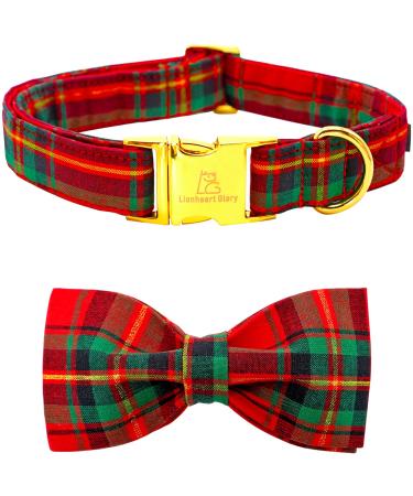 Lionheart Glory Christmas checkered dog collar dog shoe collar Adjustable Comfortable Bowtie collars for big dog girls or boys fall collapse dog loop large (1 Pack) a: red-green checkered