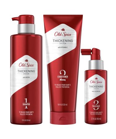 Old Spice Hair Thickening Bundle For Men  Biotin Shampoo  Vitamin C Conditioner  and Castor Oil Treatment OS Thickening Kit