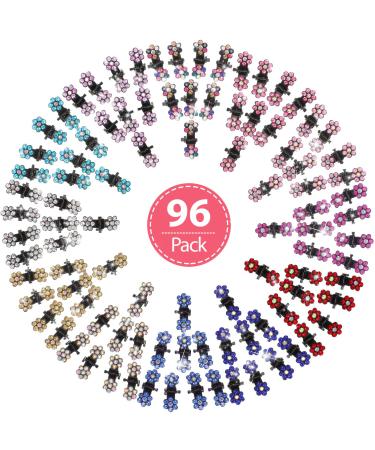 96 Pieces Mini Hair Claw Clips Rhinestone Mini Flower Hair Claw Clip No-Slip Jaw Clips Metal Clamps Mix Colored Flower Accessories for Women Girls Assorted Colors