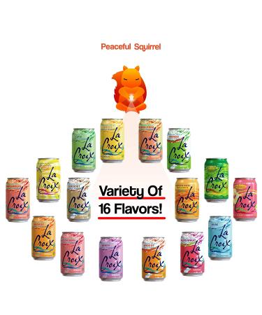 Peaceful Squirrel Variety LaCroix Sparkling Water - 16 Flavors, Naturally Essenced, 12oz Cans (Pack of 16) - Buy Online on SooperMarket.com