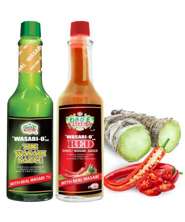 WASABI-O Combo Set of 2 Wasabi Original Sauce 62g & Wasabi Red Chili Sauce 55g - The Perfect Match Ideal Not Only for Sushi Sashimi But for All Seafood Grilled Meats and Vegetarian Dishes