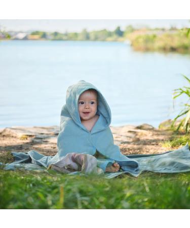 Mababu Hooded Baby Towel - 4 Layer GOTS Organic Cotton Anti-Slip Buttons 75x75 cm Soft & Fluffy - Sea Green - Buy Online on SooperMarket.com