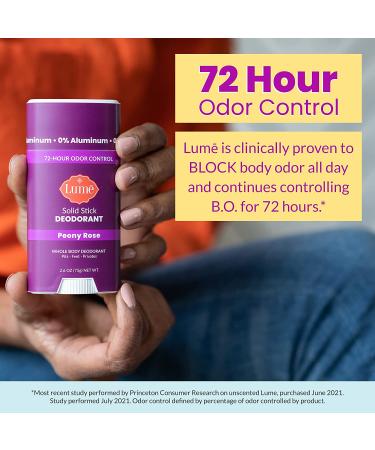 Lume Natural Solid Deodorant Stick - Aluminum-Free, Baking Soda-Free, Hypoallergenic for Sensitive Skin - 2.6oz Peony Rose - Buy Online on SooperMarket.com