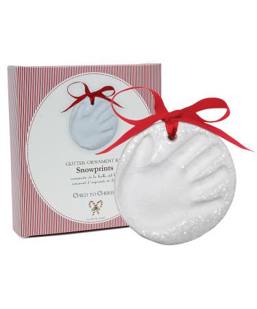 Child to Cherish Snowprints Glitter Baby's First Christmas Handprint or Footprint Ornament Kit