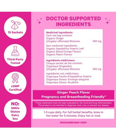 Pink Stork Nausea Relief Tea: 100% Organic Nausea Relief Tea Ginger Tea for Motion Sickness Digestion Nausea Relief for Women Women-Owned Ginger Peach 30 Cups - Buy Online on SooperMarket.com
