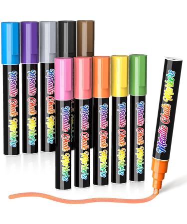 Liquid Chalk Markers for Chalkboard: 10 Metallic Colors Erasable Chalk Pens Window Markers For Glass Washable Chalk Board Marker for Blackboard Bistro Menu Car Windows Glass Mirrors Labels 10 Metallic Colors 1 Count (Pack of 10)