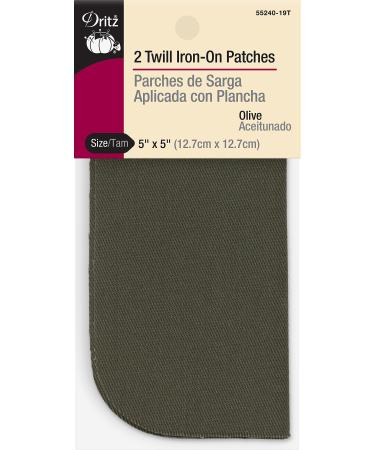 Dritz Twill, 5 x 5-Inch, 2 Count, Olive Iron-On Patches Olive 5 x 5-Inch