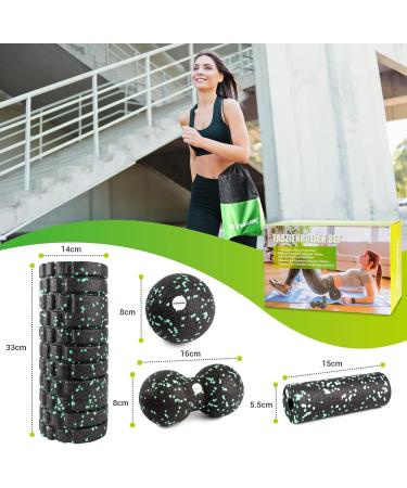 Buy Fascia Roll Set - 3D Texture Massage with Instructions & Poster (German) | Klein Duoball Fascia Ball & Roller - Black Green EPP - International Shipping Available - Buy Online on SooperMarket.com