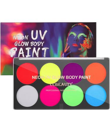 CCbeauty Neon UV Body Paint: 8 Colors Glow In The Dark Face Paint Kit with Brushes - Non-Toxic Professional Makeup for Adults Halloween Costumes - Buy Online on SooperMarket.com