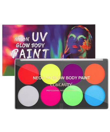 CCbeauty UV Glow Face Body Paint Palette | 8 Neon Colors | Water Activated | Safe & Washable | Halloween Makeup Kit + 10 Brushes - Buy Online on SooperMarket.com