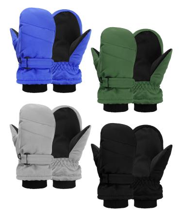 4 Pairs Kids Ski Gloves Waterproof Warm Snow Mittens Winter Warm Gloves for Outdoor Activities Black, Gray, Army Green, Royal Blue 5-8 Years