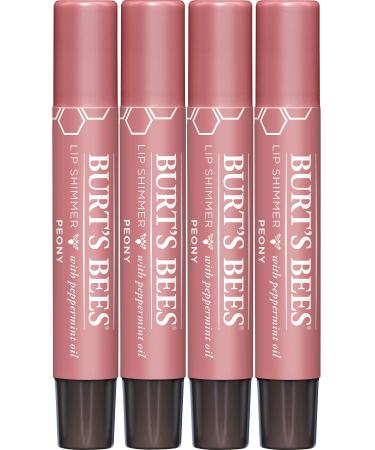 Burt's Bees Lip Balm Moisturizing Lip Shimmer for Women With Vitamin E & Coconut Oil 100% Natural Peony 0.09 Ounce (4 Pack) Peony (4 Pack)