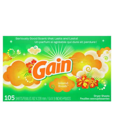 Gain Fabric Softener Dryer Sheets, Island Fresh Scent, 105 count 105 Count (Pack of 1)