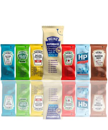 Heinz HP Sauce Sachets Pick N Mix - Create Custom Combo from 5+ Flavours and Choose 5 | Tomato Ketchup Mayonnaise Salad Cream Tartare Mustard | 50 Pack (10 of Each)