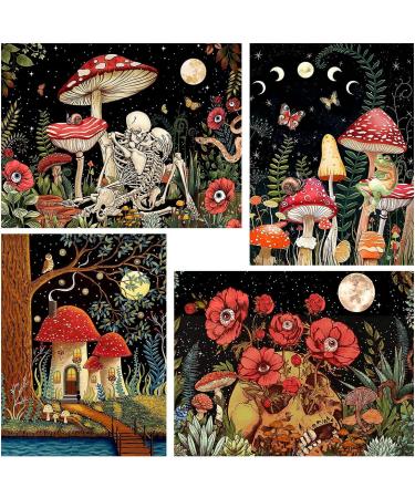 Stamped Cross Stitch Kits Cross Stitch Kits for Adults Beginners Full Range of Cross-Stitch Stamped Kits Needlecrafts for Home Decor Cross Stitch 4 Pack Mushroom Skeleton Flower Eye Patterns 12x16inch 4 Pack mushroom Cro...