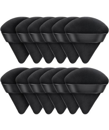 AMMON 12 Pcs Black Powder Puff Triangle Soft Makeup Powder Puff Face Makeup Sponge Puff Velour Makeup Puff Pure Cotton Powder Puff for Loose Mineral Powder Cosmetic Body Contouring Tools 12 Black