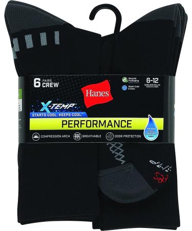 Hanes Men's X-Temp Performance Crew Socks 6-Pack - Size 6-12, Black Color - Buy Online on SooperMarket.com