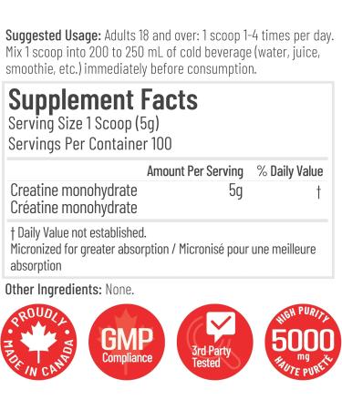 Arcwell Pure Micronized Creatine Monohydrate 500g - Premium Supplement for Enhanced Lean Muscle Mass Strength Power & Performance - 100% Pure Creatine Unflavored 100 Servings Vegan - Buy Online on SooperMarket.com