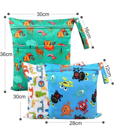Ballery 3 Pcs Wet Dry Bag Set | Waterproof Reusable Nappy Cloth Diaper Travel Bag with Handle and Zipper Pockets - Ideal for Baby, Beach, Pool, Gym - Buy Online on SooperMarket.com