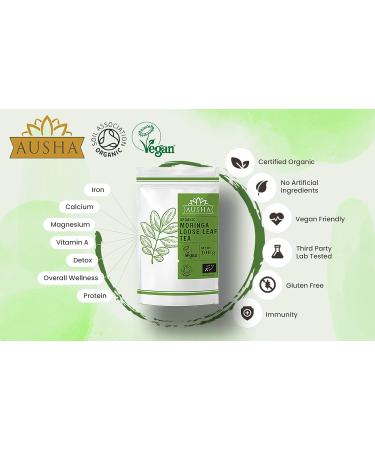 Ausha Organic Moringa Tea 100 grams | Loose Leaves Caffeine Free Detox Fibre Calcium | Certified Organic - Buy Online on SooperMarket.com