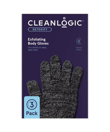 Cleanlogic Detoxify Charcoal Infused Exoliating Body Gloves Assorted Colors Removes Dry & Damaged Skin Vegan-Friendlypack of 3 (pair)