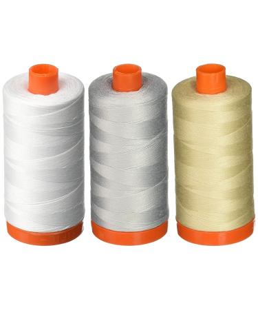 3-PACK - Aurifil 50WT - White + Dove + Light Beige, Solid - Mako Cotton Thread - 1422Yds EACH