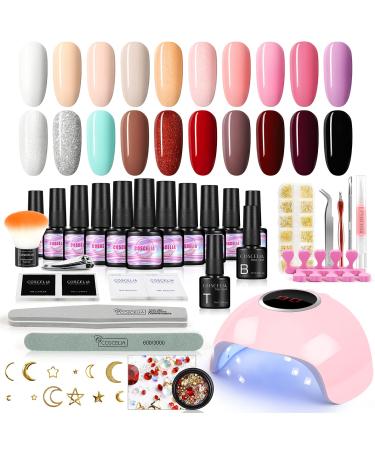 COSCELIA 20 Pcs Gel Nail Polish Kit with UV Light Starter Kit,24W UV LED Nail Lamp 20 Colors Soak Off Gel Polish Gel Top Coat and Base Coat Manicure Tools Nail Art DIY Salon Gifts for Women RN118