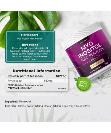 Inositol Powder 650mg | Pure Myo-Inositol Supplement for PCOS Support | Vitamin B8 | 226g | Vegan & Unflavoured by Horbaach - Buy Online on SooperMarket.com