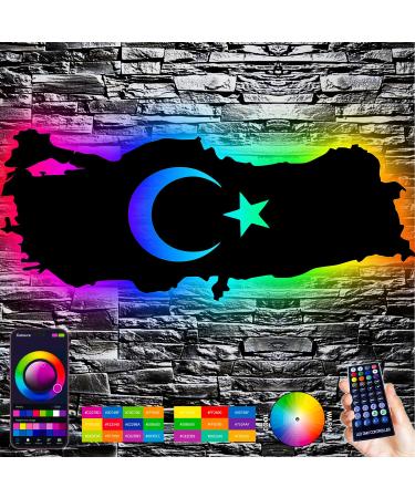 Leon foil Turkey card with Turkish coat of arms emblem t rkiye slumber light night light decoration RGB LED star and crescent moon turkey gift for friends for birthday party - wall lighting