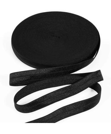 Wide Elastic Ribbon Band Fold Over Elastic Stretch Foldover Elastics Trim Sewing Ribbon for Hair Ties Headbands Hair Bows DIY Craft (Black  5/8 Inch x 25 Yard) Black 5/8 Inch x 25 Yard