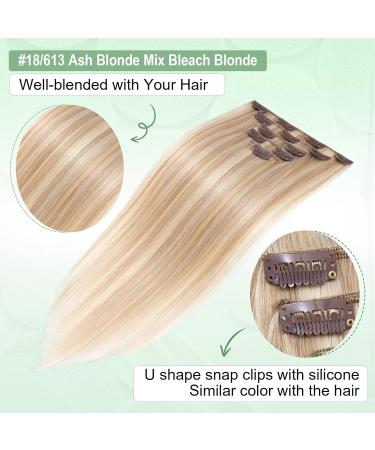 TESS Blonde Clip in Hair Extensions Real Human Hair - 14 Inch 60g Hair Extensions Clip in - 5 Pieces Clip in Hair Extensions - (Ash Blonde & Bleach Blonde) - Buy Online on SooperMarket.com