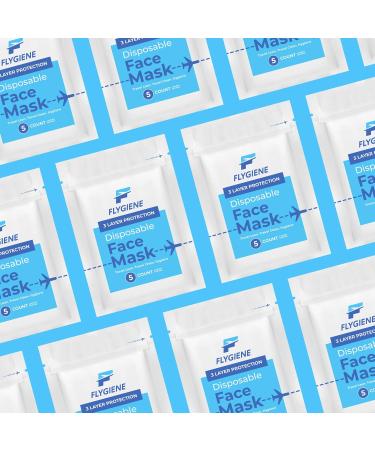 Travel Size Face Mask - 3 Ply Blue Disposable Face Masks for Adults - TSA Approved for Air Travel - 25 Count (5 Packs of 5) - Breathable & Comfortable - Buy Online on SooperMarket.com