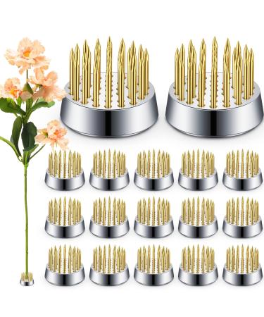 Kritkin 24 Pieces Flower Frogs for Arrangements Mini Round Flower Arranger Flower Pin Holder Fixed Tools for Floral Plant Small silver and yellow