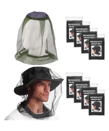 DOKLY 8 Pack Mosquito Net Head Face Mesh Cover Anti Bee Bug Insect Mosquito Bits Mesh Hat Mask Face Protector for Outdoor Camping Hiking(Black + Green)