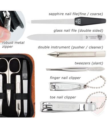 3 Swords Germany - brand quality 8 piece manicure pedicure grooming kit with glass nail file (483) COGNAC - OSTRICH IMITATION - Buy Online on SooperMarket.com