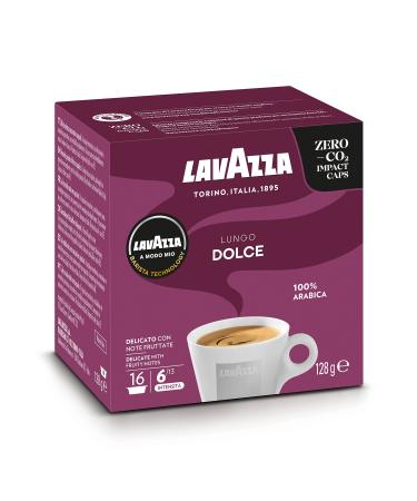 Lavazza A Modo Mio Lungo Dolce 1 pack with 16 coffee capsules with aromanops of dried fruits 100 % Arabica intensity 6/13 medium roasting 128 g (1 Pack)