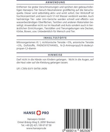 Hansepro Animal Odor Neutralizer - 2 x 500 ml | Effective Odor Remover & Stain Killer for Cat & Dog Urine | Eliminate Pet Smells Internationally - Buy Online on SooperMarket.com
