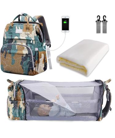 SndMor wrap bag Backpack diaper backpack with bed function of large multifunctional diaper bag with wrap pad stroller hook suitable for mom and dad desert camouflage patterns