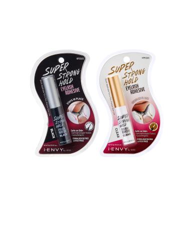 i-Envy by Kiss Super Strong Eyelash Adhesive Black (KPEG05) & Clear (KPEG06) Combo Pack Brush On Latex Free