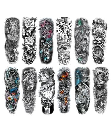 DaLin Temporary Tattoo Sleeve 12 Sheets Extra Large Full Arm Fake Tattoos for Women Men (Collection 3)