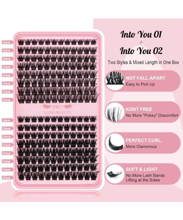 192 Pcs Lash Clusters 2 Styles Mixed Cluster Lashes DIY Eyelash Extensions Eyelash Cluster Extension DIY Individual Lashes Super Thin Band Soft and Easy to Wear (Into You-01+Into You-02 D-Mix) 8-16mix(192PCS)D Curl Into You-01+Into You-02 - Buy Online on SooperMarket.com
